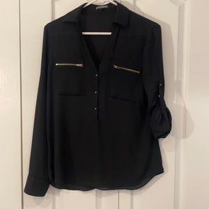 Express black blouse with adjustable sleeves and zipper front Size S